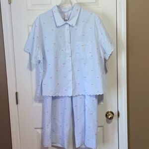 Auden Light Blue Cotton Pajama Set with Pink Micro Print